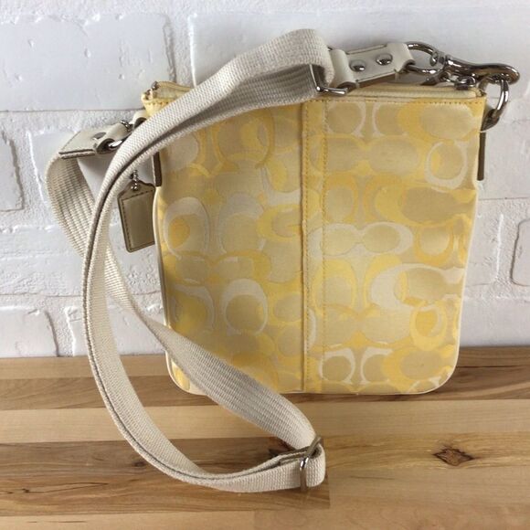 𝅺COACH vintage mini purse yellow ecru white  shoulder crossbody bag monogram - Picture 2 of 12